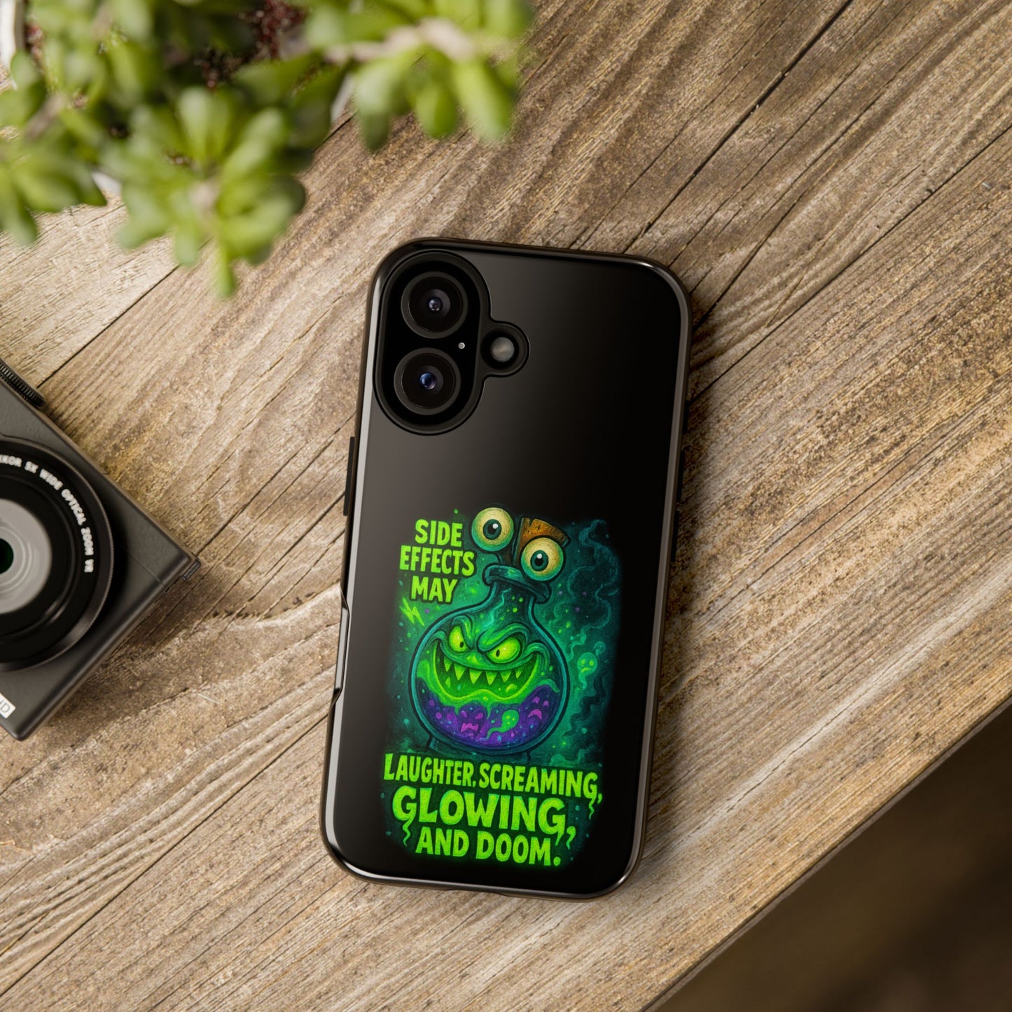 Phone Case — 'Side Effects May Include Laughter, Screaming, Glowing, and Doom' Neon Monster