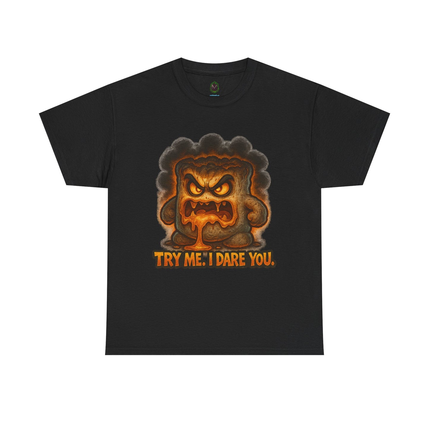 Graphic Tee — Fiery Toast 'Try Me, I Dare You' Cartoon Shirt