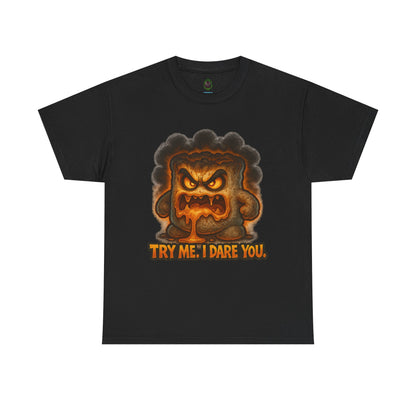 Graphic Tee — Fiery Toast 'Try Me, I Dare You' Cartoon Shirt