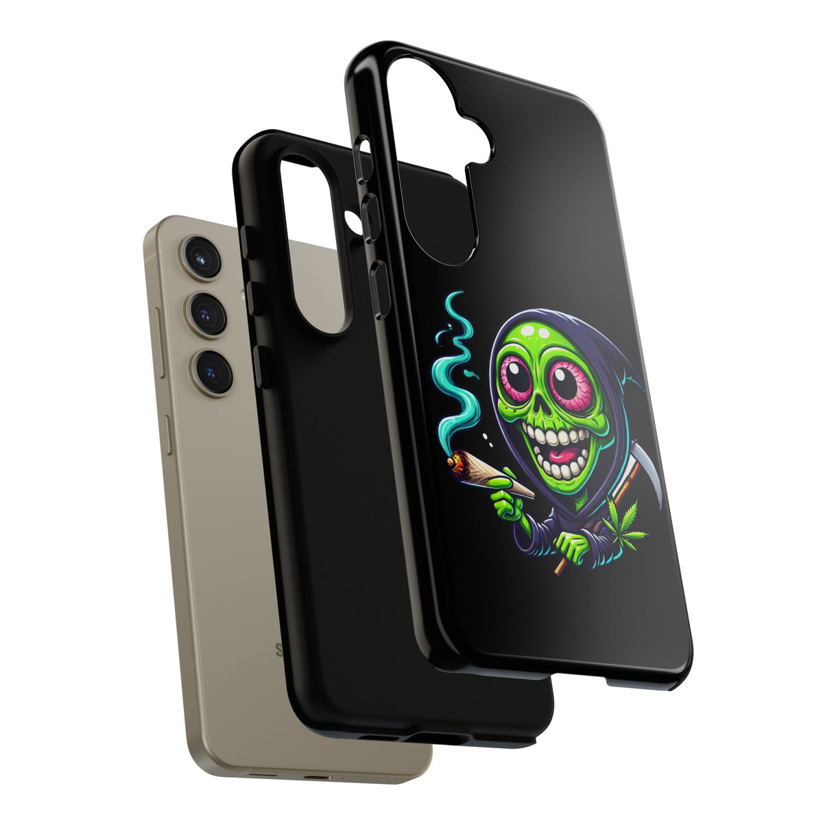 Grinning Stoner Grim Reaper Phone Case – Cannabis Skull iPhone Cover