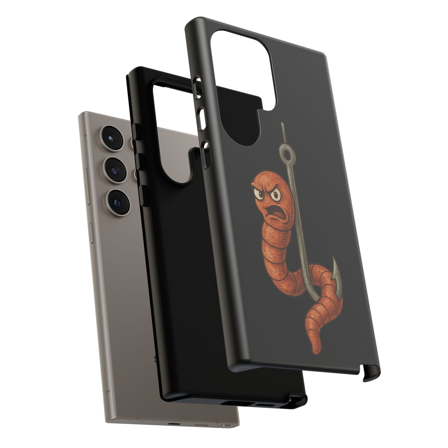 Angry Worm on Hook Phone Case – Funny Fishing Humor Protective Cover