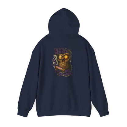 Owl With Scroll Hoodie — Vintage Spooky Owl Back Print Hooded Sweatshirt