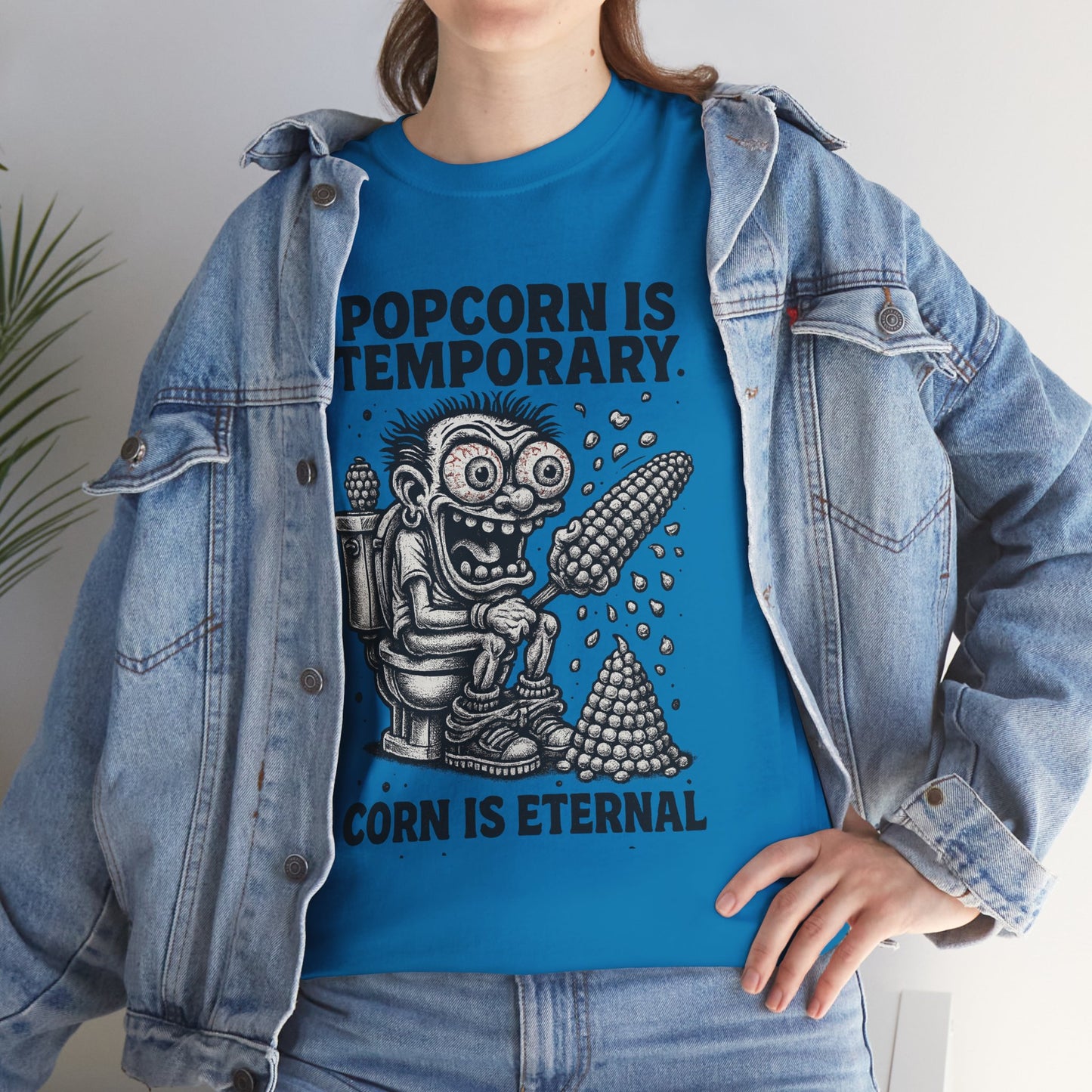 Popcorn Is Temporary Corn Is Eternal T-Shirt | Retro Skull Corn Design