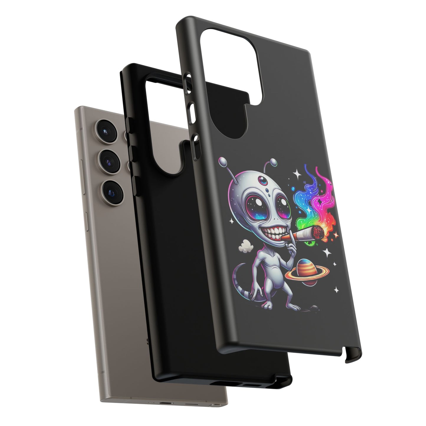 Alien Smoking Rainbow Galaxy Phone Case — Cute Cosmic Art Tough Case