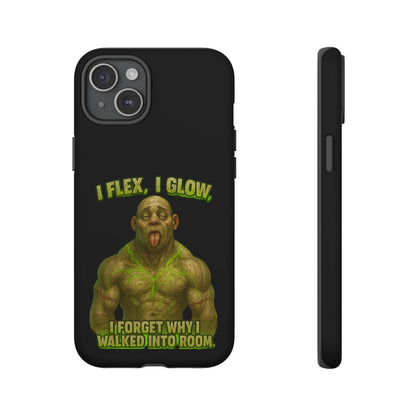 Funny Glow Gym Phone Case — "I Flex, I Glow" Humorous Bodybuilder Design