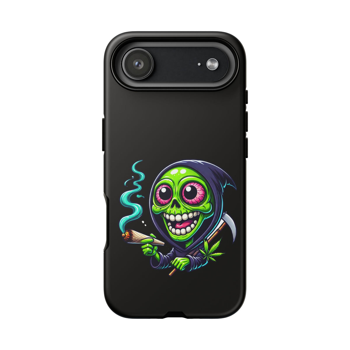 Grinning Stoner Grim Reaper Phone Case – Cannabis Skull iPhone Cover