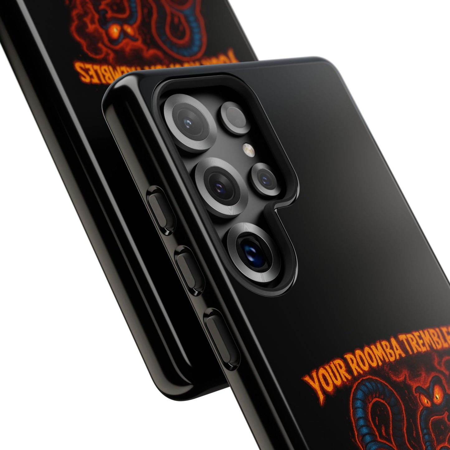 Phone Case — "Your Roomba Trembles at My Name" Fiery Cat Design