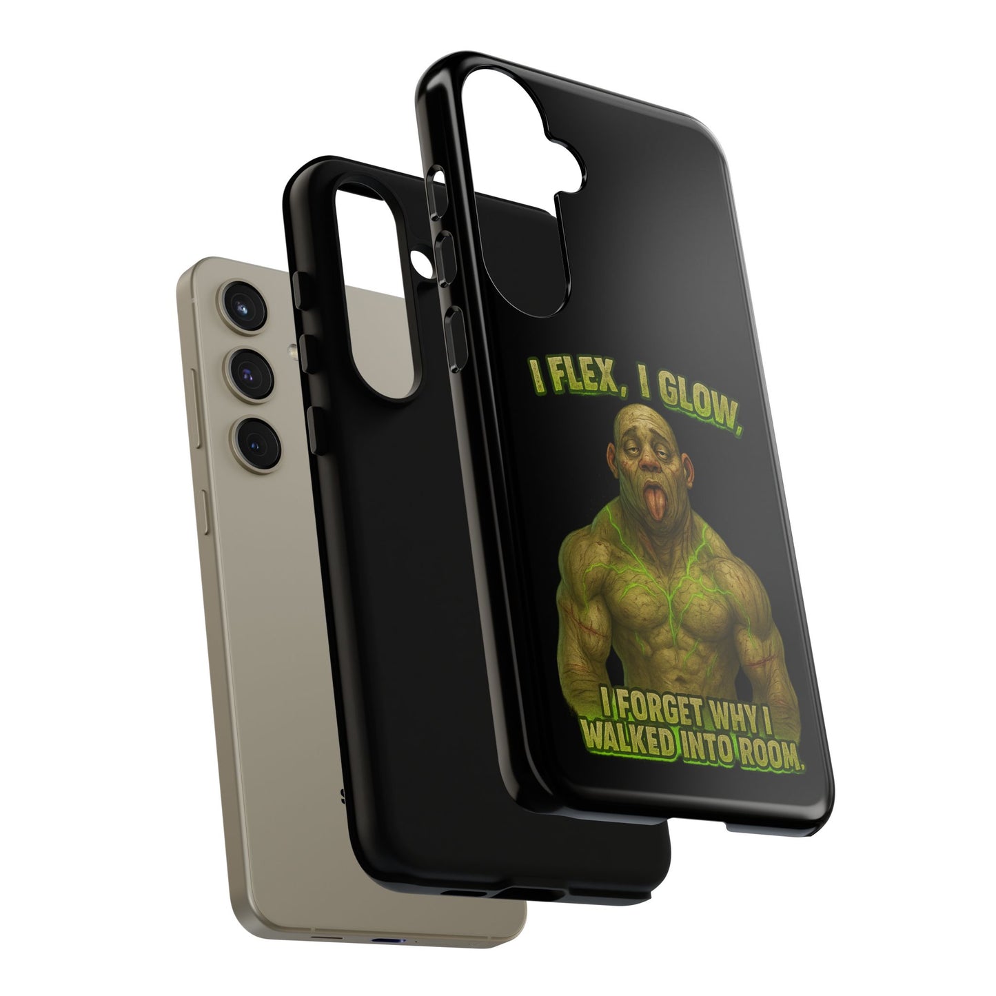 Funny Glow Gym Phone Case — "I Flex, I Glow" Humorous Bodybuilder Design