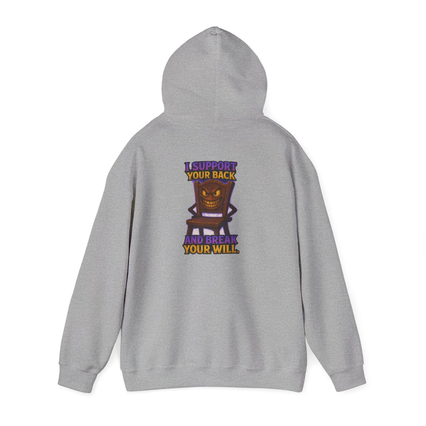 Horror Throne Hoodie — 'I’ll Watch Your Back and Break Your Will' Graphic Pullover