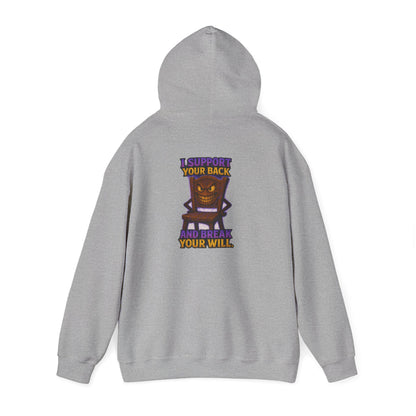 Horror Throne Hoodie — 'I’ll Watch Your Back and Break Your Will' Graphic Pullover