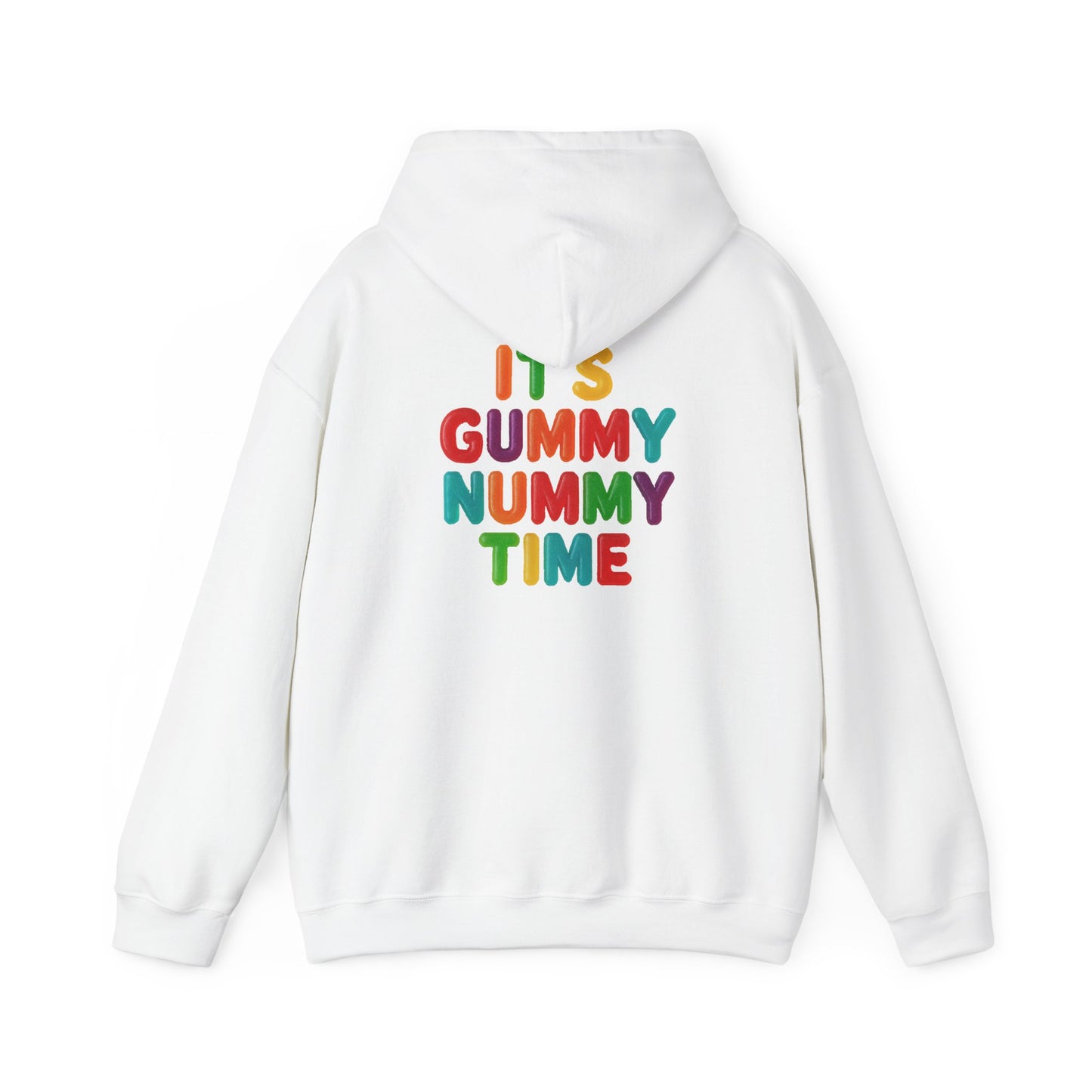 Gummy Nummy Time Hoodie — Colorful Retro Candy Phrase Pullover