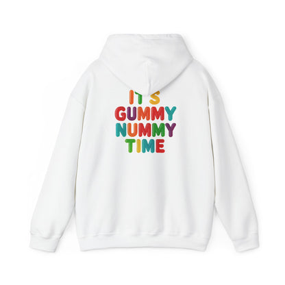 Gummy Nummy Time Hoodie — Colorful Retro Candy Phrase Pullover