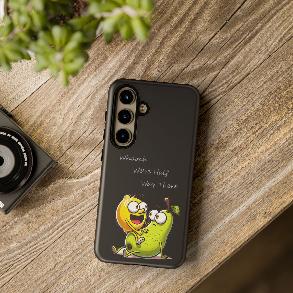 Phone Case - Playful Pear & Lemon Illustration with “Whooah We're Half Way There”