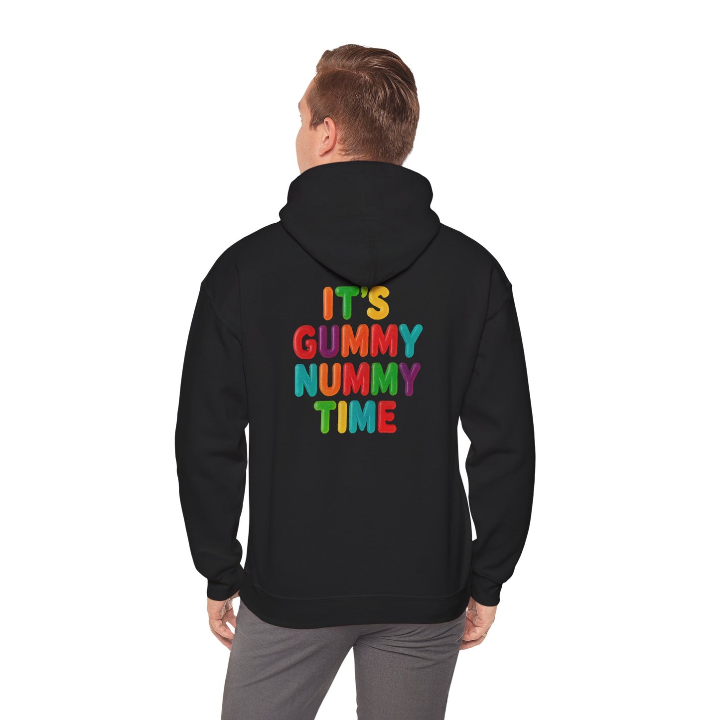 Gummy Nummy Time Hoodie — Colorful Retro Candy Phrase Pullover
