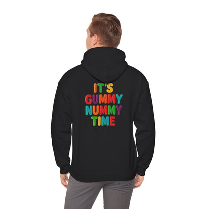 Gummy Nummy Time Hoodie — Colorful Retro Candy Phrase Pullover