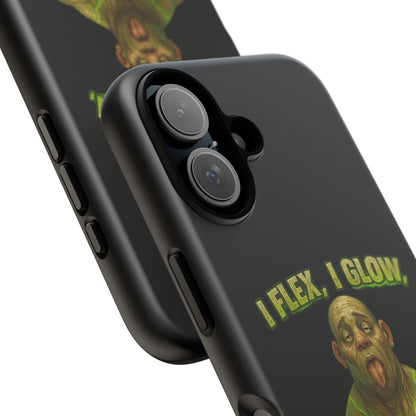 Funny Glow Gym Phone Case — "I Flex, I Glow" Humorous Bodybuilder Design