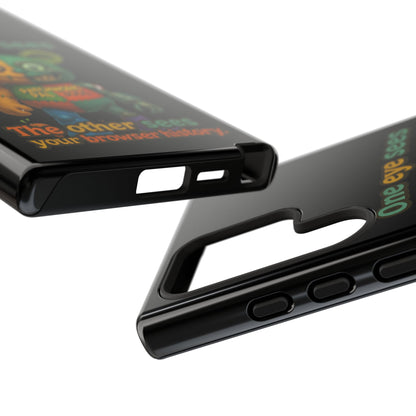 Phone Case — 'One Eye Sees, The Other Sees Your Browser History' Patchwork Bear Design