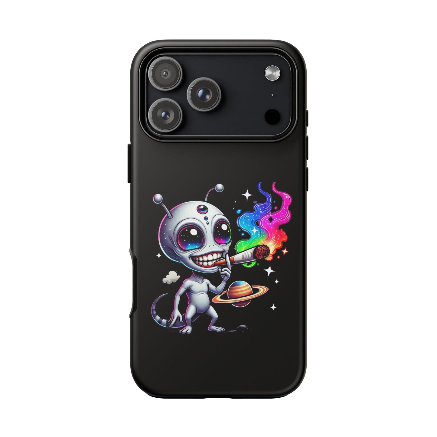 Alien Smoking Rainbow Galaxy Phone Case — Cute Cosmic Art Tough Case