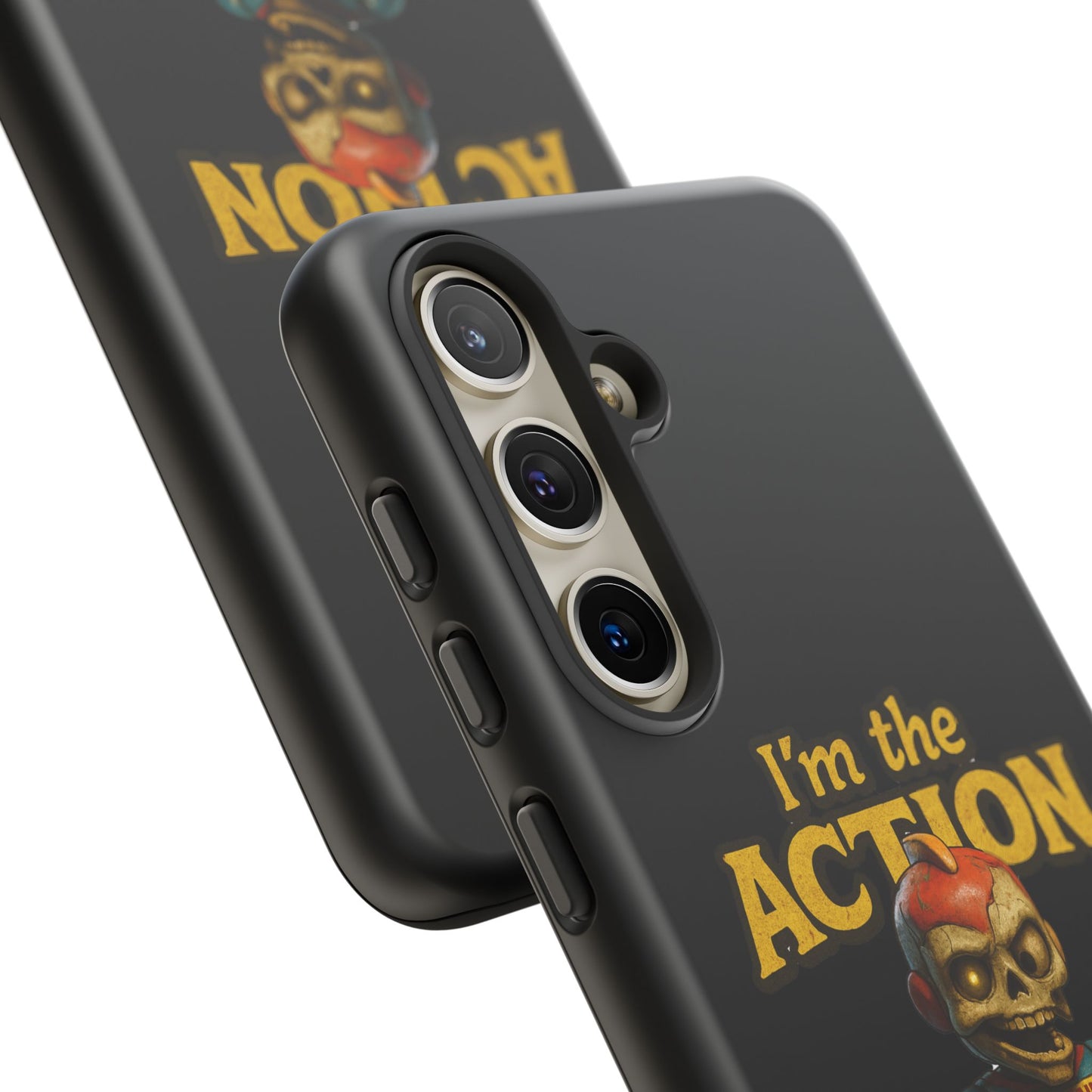 Action Figure Phone Case — "I'm the Action" Retro Skull Toy Design