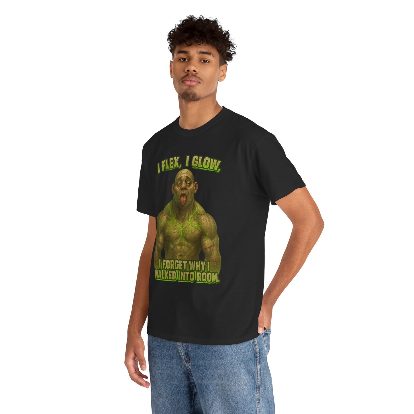 Funny Muscle Monster T‑Shirt — "I Flex, I Glow, I Forget Why I Walked Into Room" Gym Tee