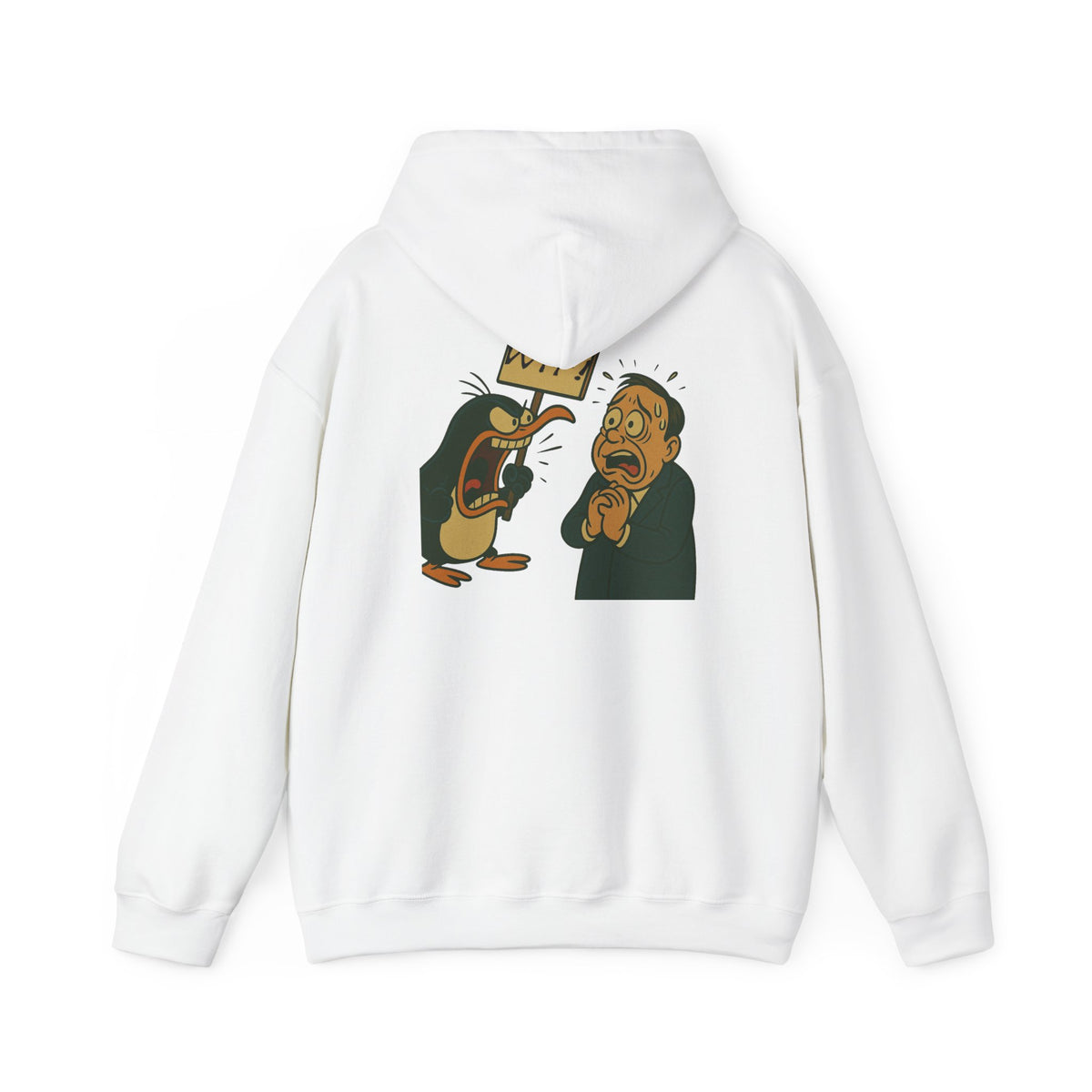 Hoodie — Cartoon Penguin Screams ‘No!’ Back Print Sweatshirt