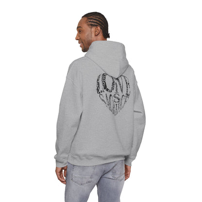 Hoodie — Black Heart Typography “Love” Graphic Pullover