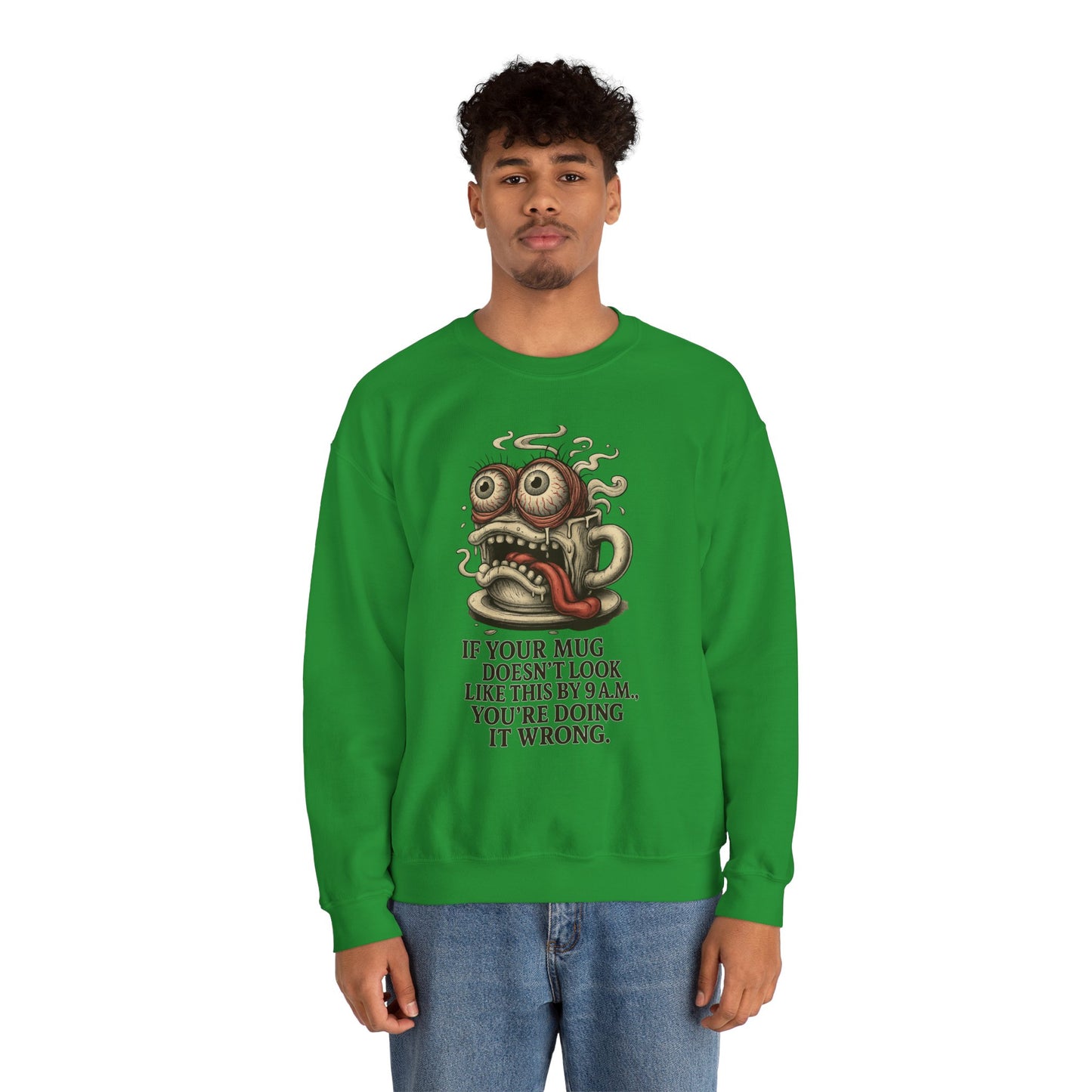 9 A.M. Coffee Mug Face Crewneck Sweatshirt