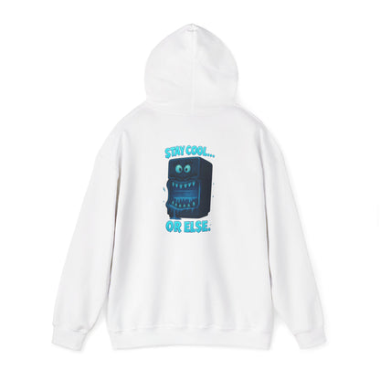 Retro Fridge Cabinet Hoodie — 'Stay in Line or Else' Graphic Pullover