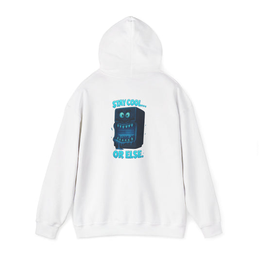 Retro Fridge Cabinet Hoodie — 'Stay in Line or Else' Graphic Pullover