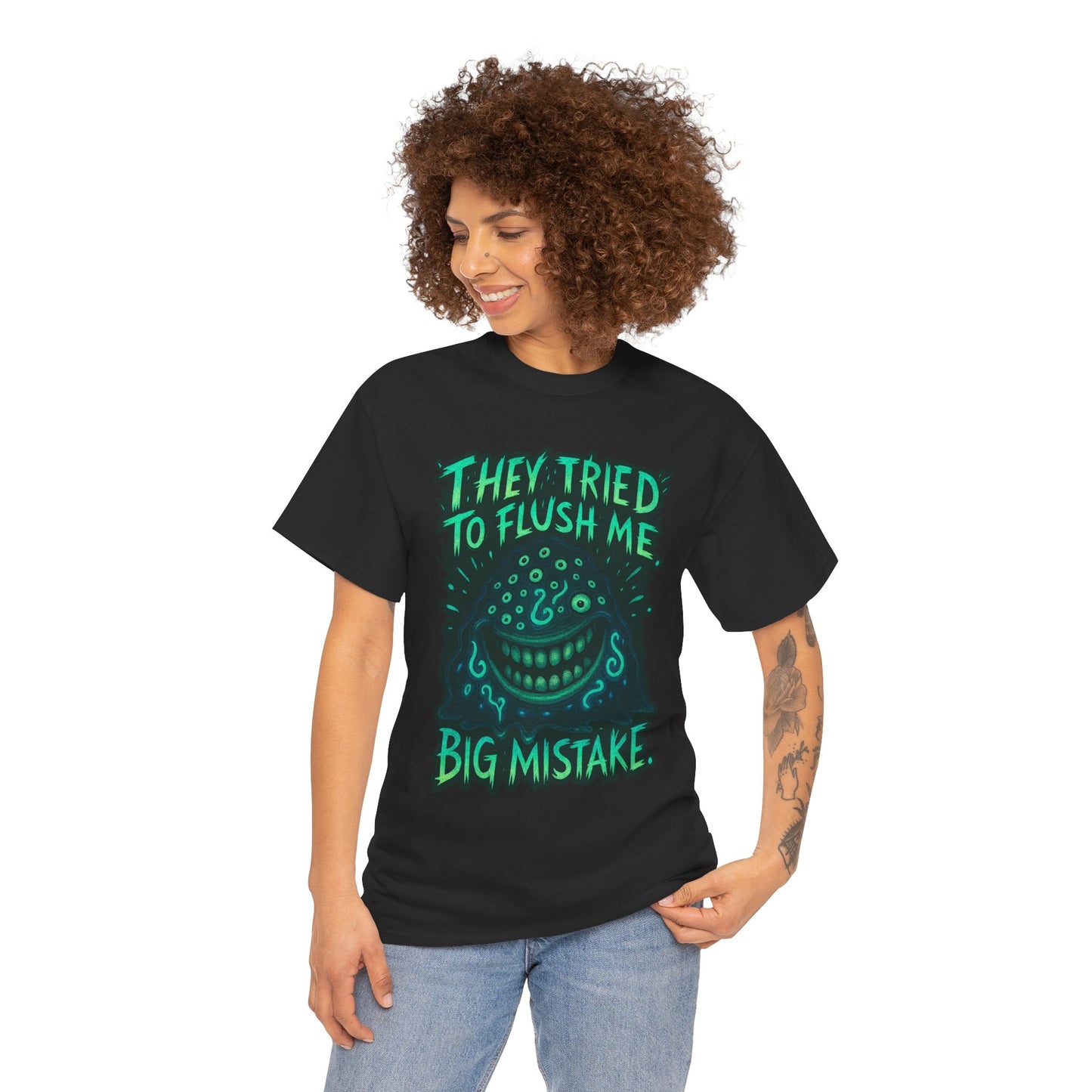 They Tried To Flush Me Big Mistake Tee | Creepy Smiling Face Graphic