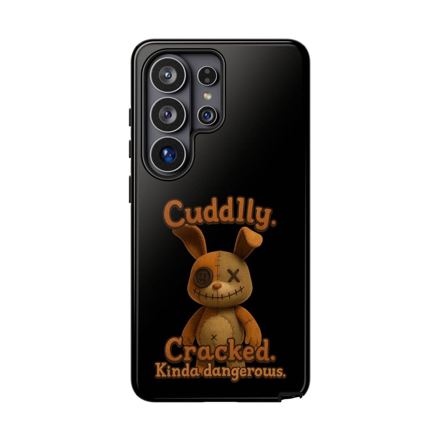 Phone Case — "Cuddly. Cracked. Kinda Dangerous." Cute Creepy Bunny Protective Case