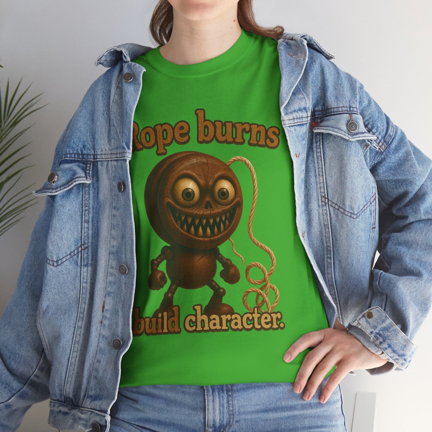 Rope Burns Built Character Tee | Creepy Smiling Doll Illustration