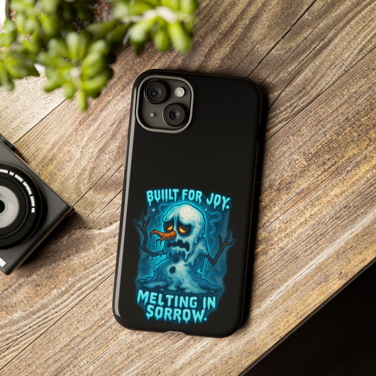 Phone Case — 'Built for Joy, Melting in Sorrow' Blue Melting Snowman Protective Case
