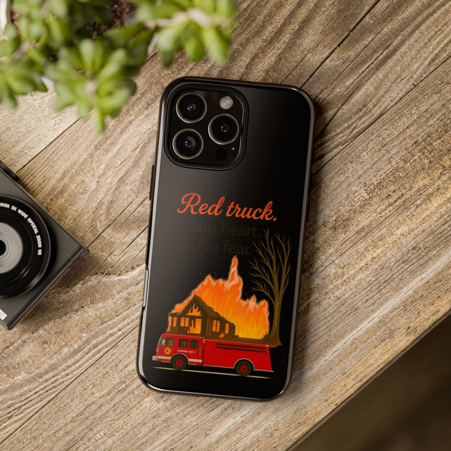 Phone Case — 'Red truck' Fire Truck Design, Vintage Firefighter Gift