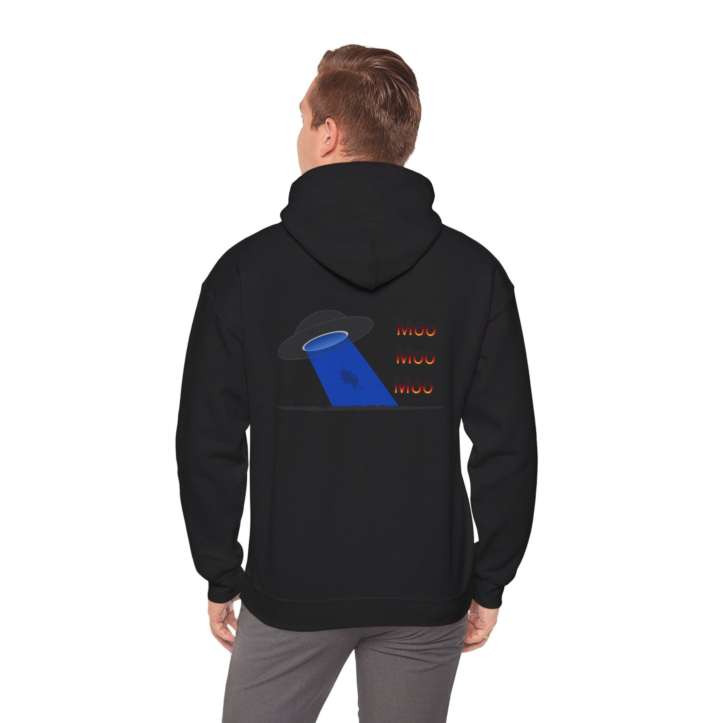 UFO Cow Abduction Hoodie - 'Moo Moo Moo' Graphic Hooded Sweatshirt