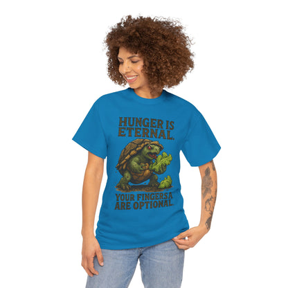 Hunger Is Eternal turtle eating fingers T-Shirt | Horror humor