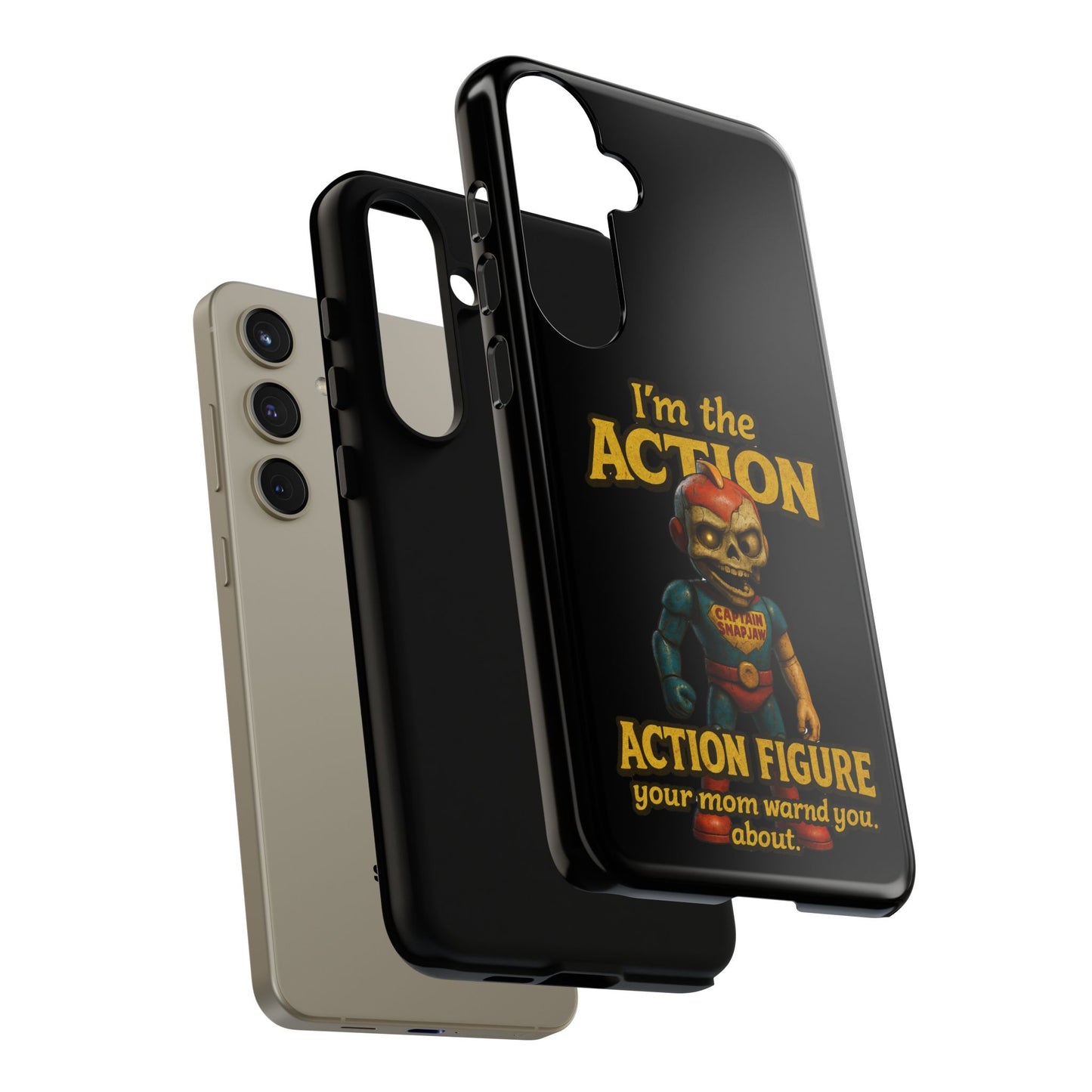 Action Figure Phone Case — "I'm the Action" Retro Skull Toy Design