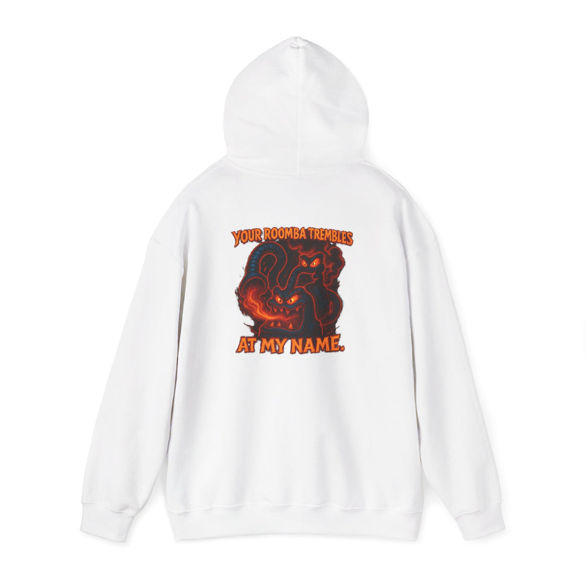 Hoodie — Fiery Demon Skull 'Your Roomba Trembls At My Name' Graphic Back Print