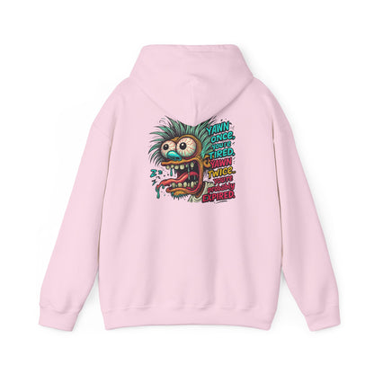 Skater Monster Graphic Hoodie — “Yawn Once, Yawn Twice, Never Appear” Retro Skate Pullover
