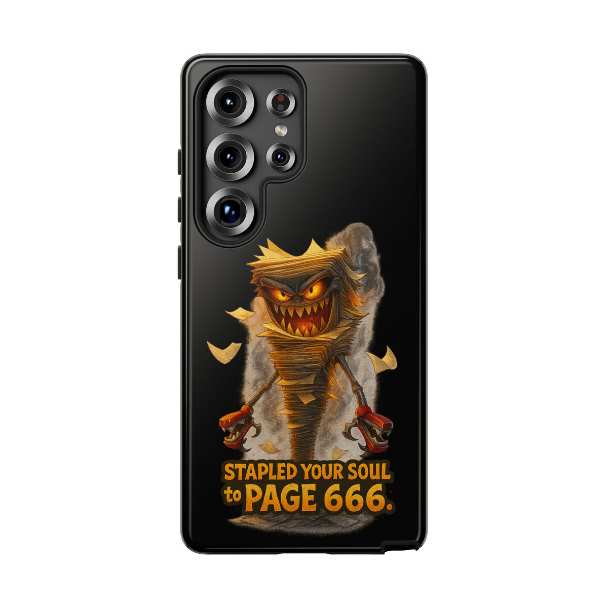 Phone Case — Halloween Mummy Creature “Stapled Your Soul to Page 666” Horror Design