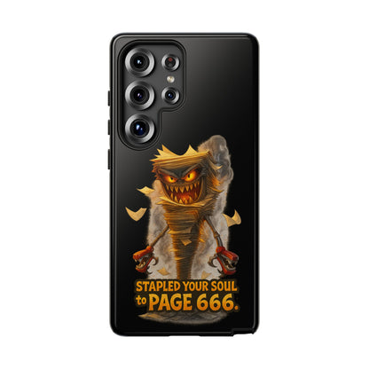 Phone Case — Halloween Mummy Creature “Stapled Your Soul to Page 666” Horror Design