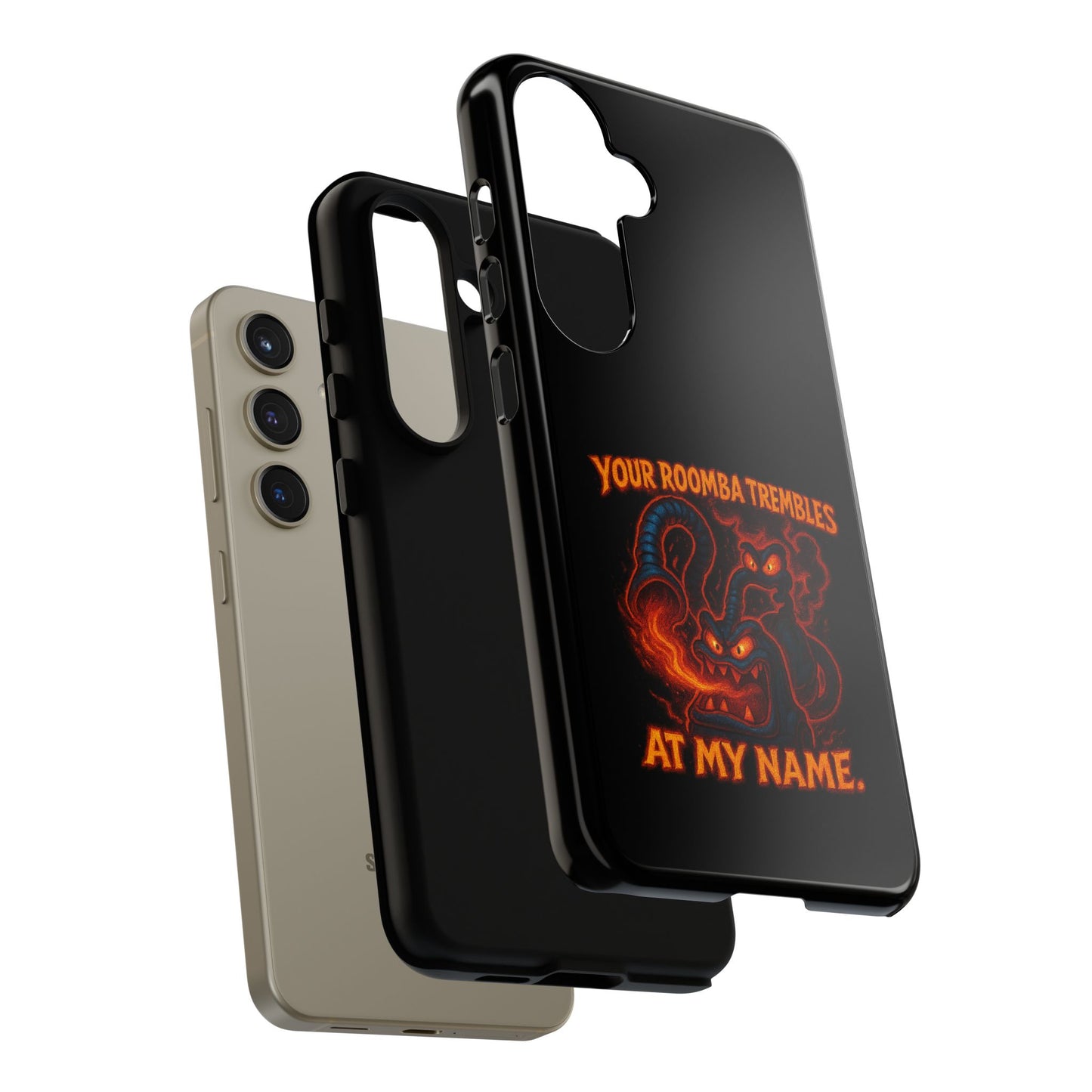 Phone Case — "Your Roomba Trembles at My Name" Fiery Cat Design