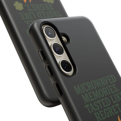 Microwaved Memories Phone Case — 'Microwaved Memories. Tasted Like Regret.' Retro Fire Design