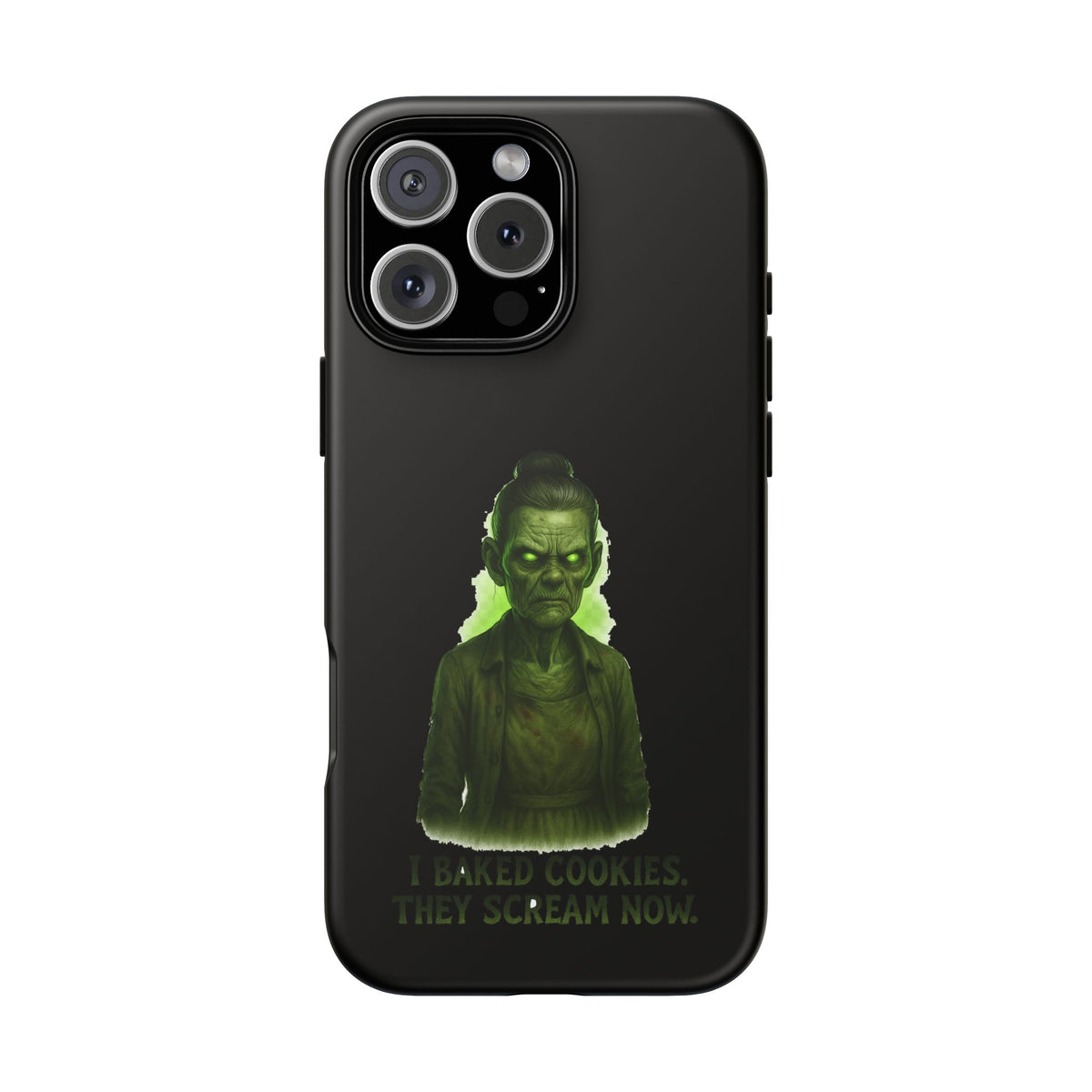 Spooky Green Ghost Phone Case — "I Baked Cookies, They Scream Now" Horror iPhone Cover