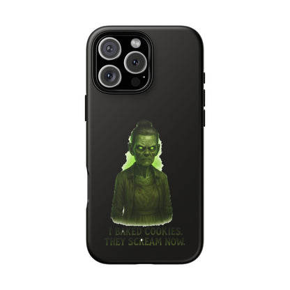Spooky Green Ghost Phone Case — "I Baked Cookies, They Scream Now" Horror iPhone Cover