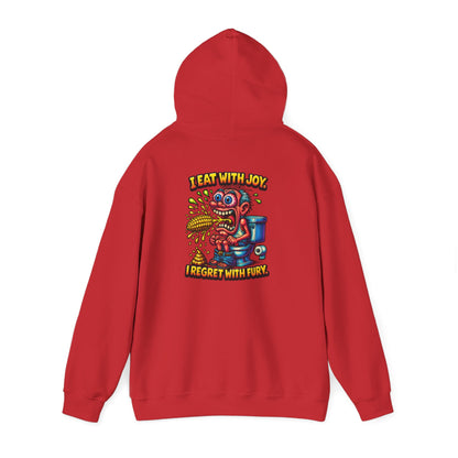 Toilet Trouble Hoodie — “I Regret With Fury” Graphic Hooded Sweatshirt