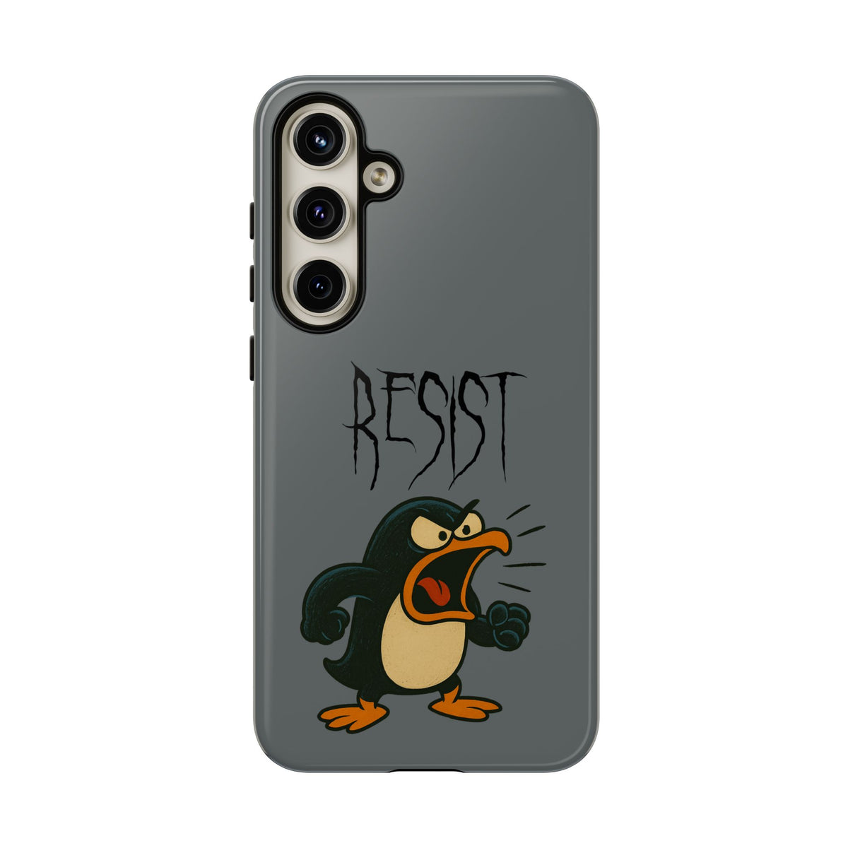 Resist Angry Penguin Phone Case — Protective iPhone Case with Bold Cartoon Design