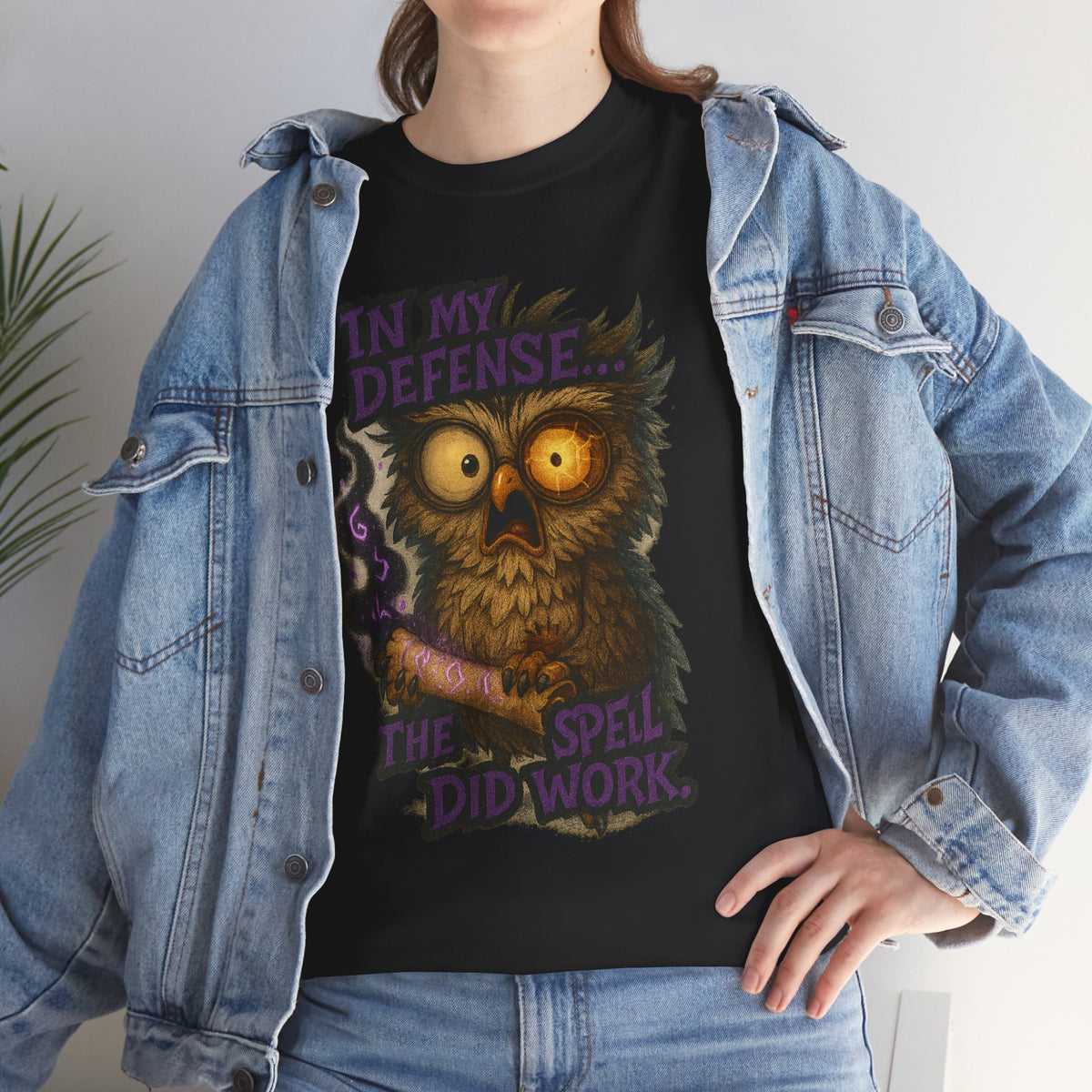 Owl Magic T-Shirt — "In My Defense The Spell Did Work" Graphic Tee