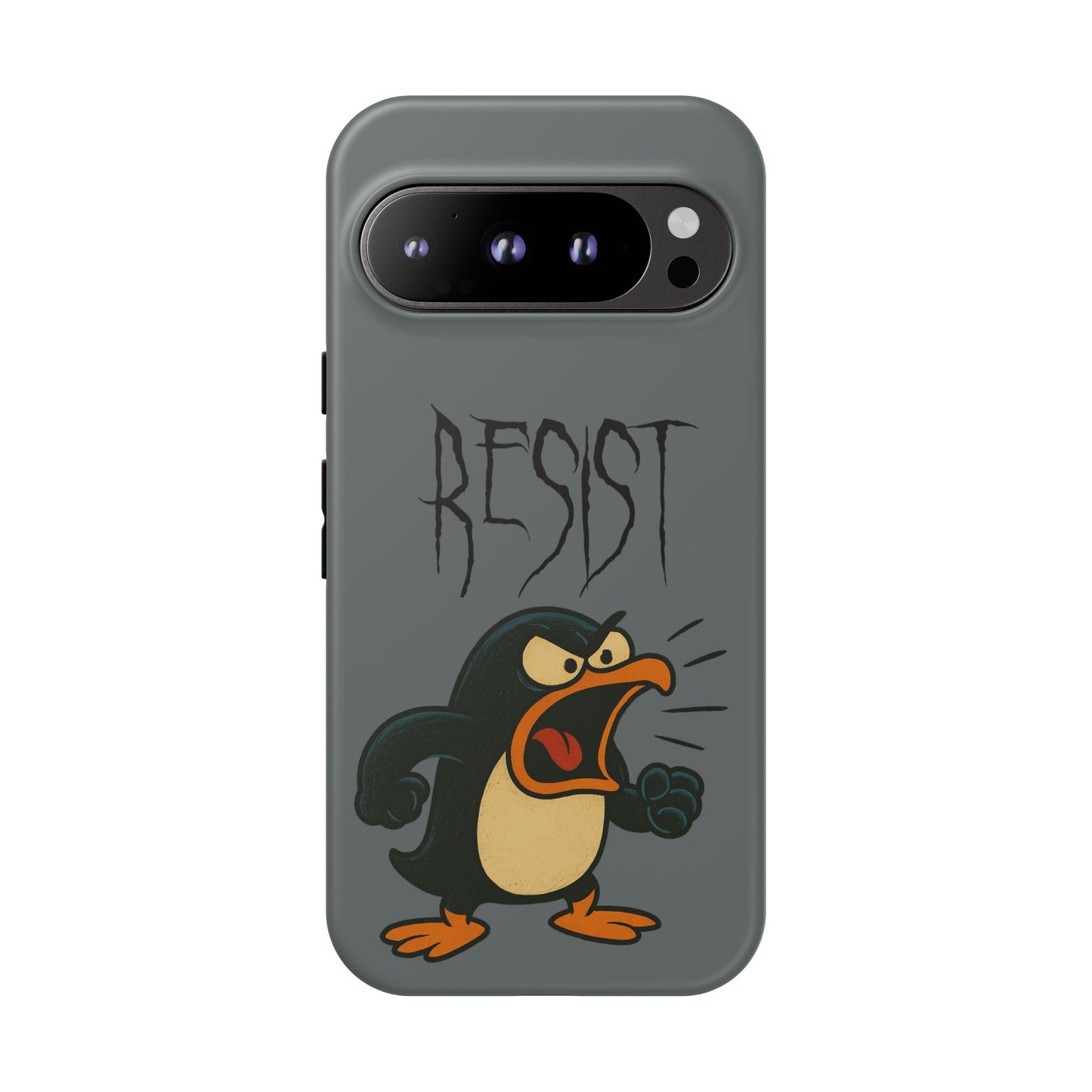 Resist Angry Penguin Phone Case — Protective iPhone Case with Bold Cartoon Design