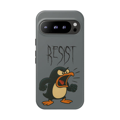 Resist Angry Penguin Phone Case — Protective iPhone Case with Bold Cartoon Design